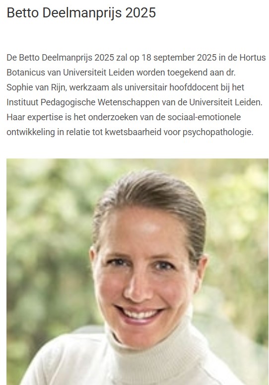 scherafbeeling van https://neuropsychologienederland.nl/ met het bericht dat Sophie van Rijn de Betto Deelmanprijs krijgt